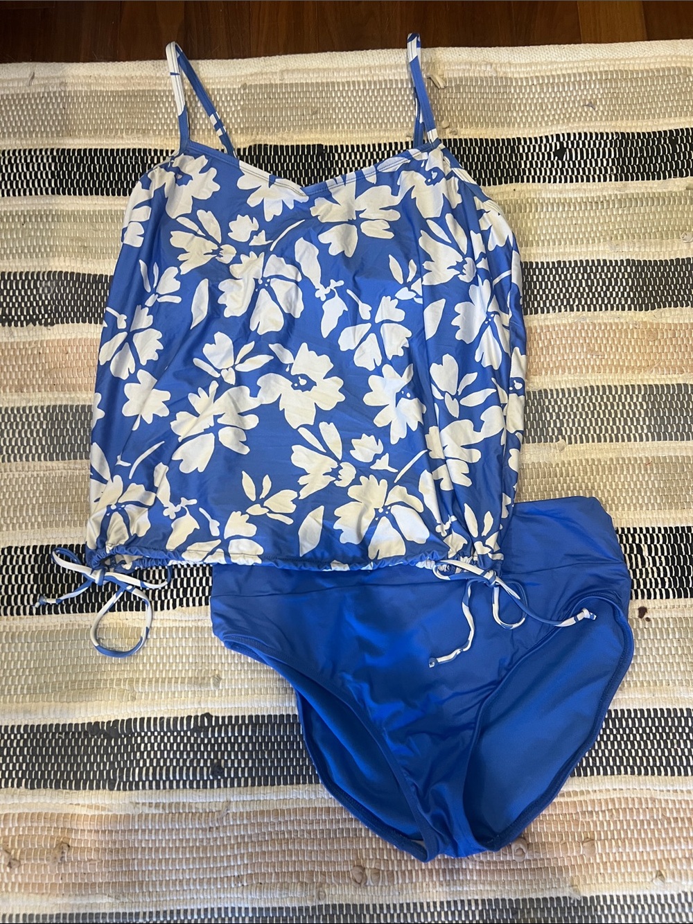 24th & Ocean Blue and White Floral Tankini One-Piece